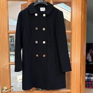 Ann Taylor LOFT Women's Elegant Long Black Pea Coat L/XL